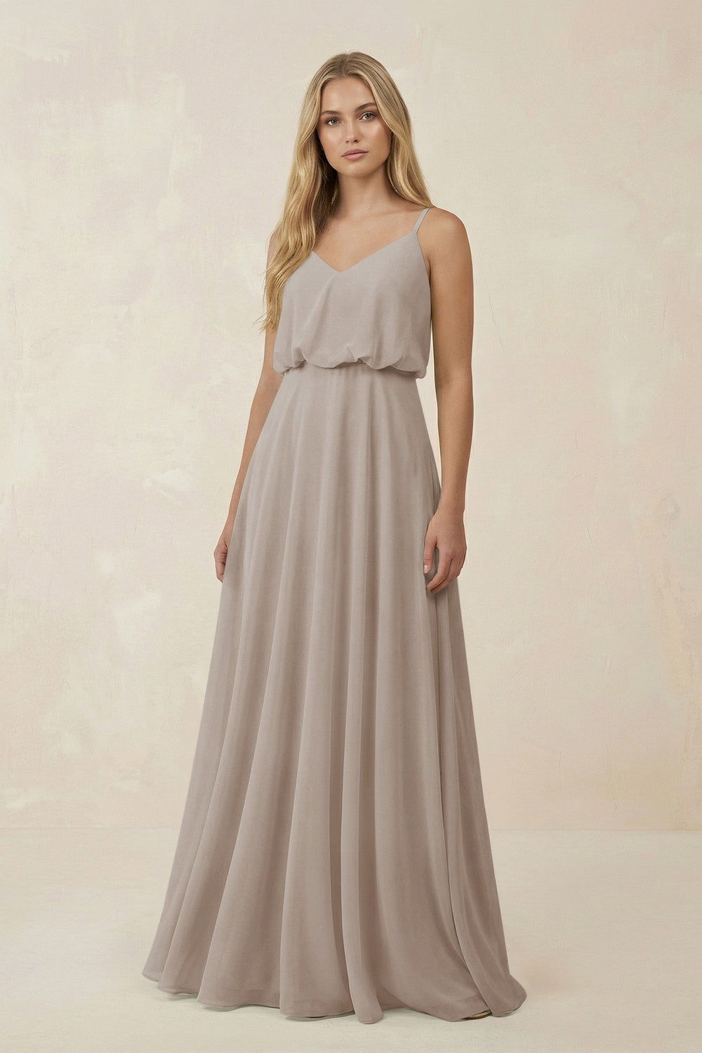 V-Neck Blouson A-Line Chiffon Bridesmaid Dress in Frost
