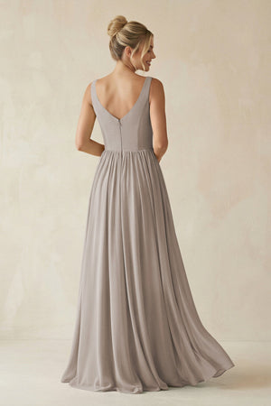 Frost V-Neck Chiffon A-Line Long Bridesmaid Dress (2) | KISSBRIDAL