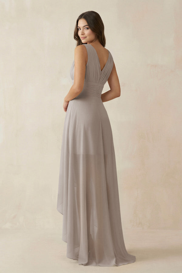 Frost V-Neck High-Low Chiffon Bridesmaid Dress (2) | KISSBRIDAL