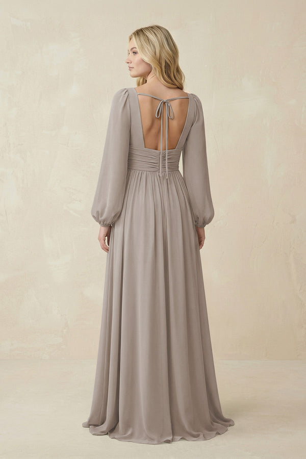 Frost V-Neck Long Sleeve A-Line Chiffon Bridesmaid Dress (2) | KISSBRIDAL