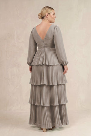 Frost V-Neck Tiered A-Line Long Sleeve Bridesmaid Dress (4) [sizeplus] | KISSBRIDAL