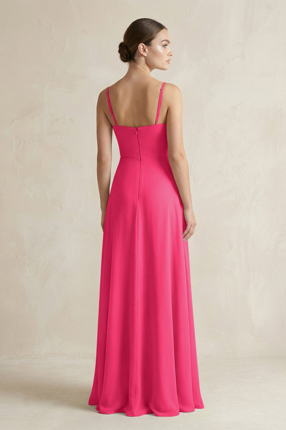 A-Line Chiffon Spaghetti Strap Bridesmaid Dress in Fuchsia