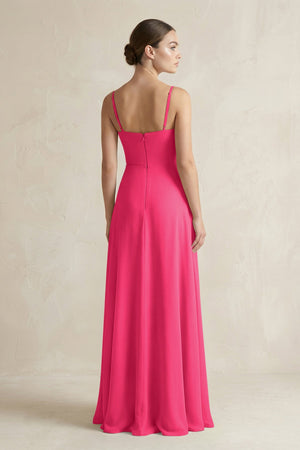 Fuchsia A-Line Chiffon Spaghetti Strap Bridesmaid Dress (2) | KISSBRIDAL