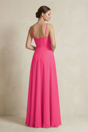 Fuchsia A-Line Ruffled Spaghetti Strap Chiffon Bridesmaid Dress (2) | KISSBRIDAL