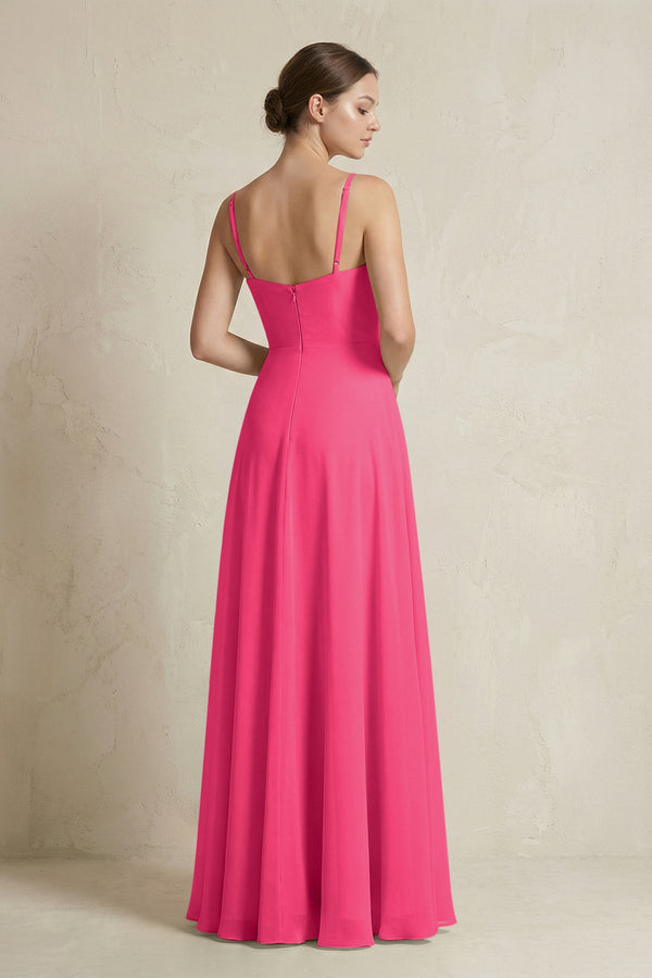 Fuchsia A-Line Ruffled Spaghetti Strap Chiffon Bridesmaid Dress (2) | KISSBRIDAL