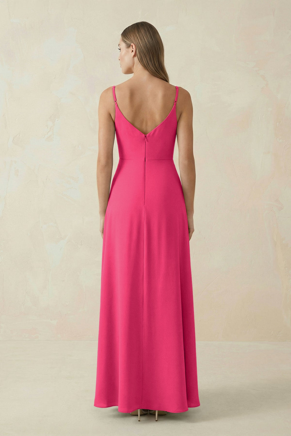 Cami Strap A-Line Chiffon Bridesmaid Dress in Fuchsia