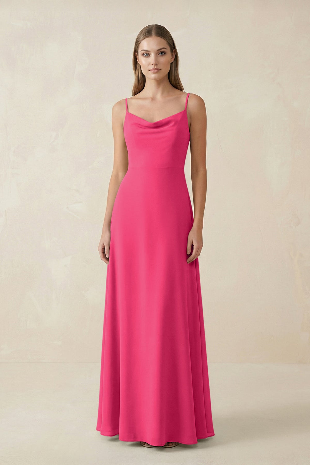 Cami Strap A-Line Chiffon Bridesmaid Dress in Fuchsia