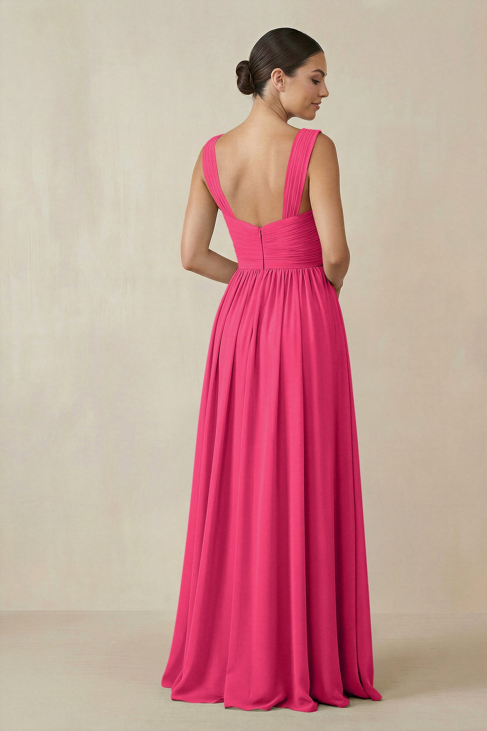 Chiffon A-Line Pleated Bridesmaid Dress in Fuchsia
