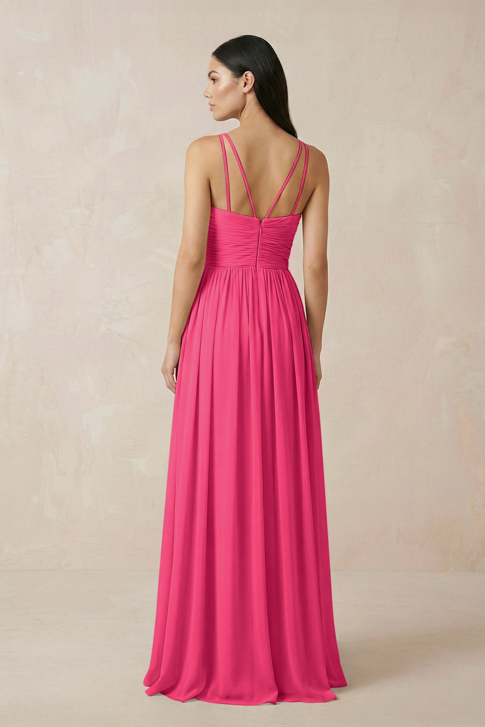 Halter Neck A-Line Chiffon Bridesmaid Dress in Fuchsia