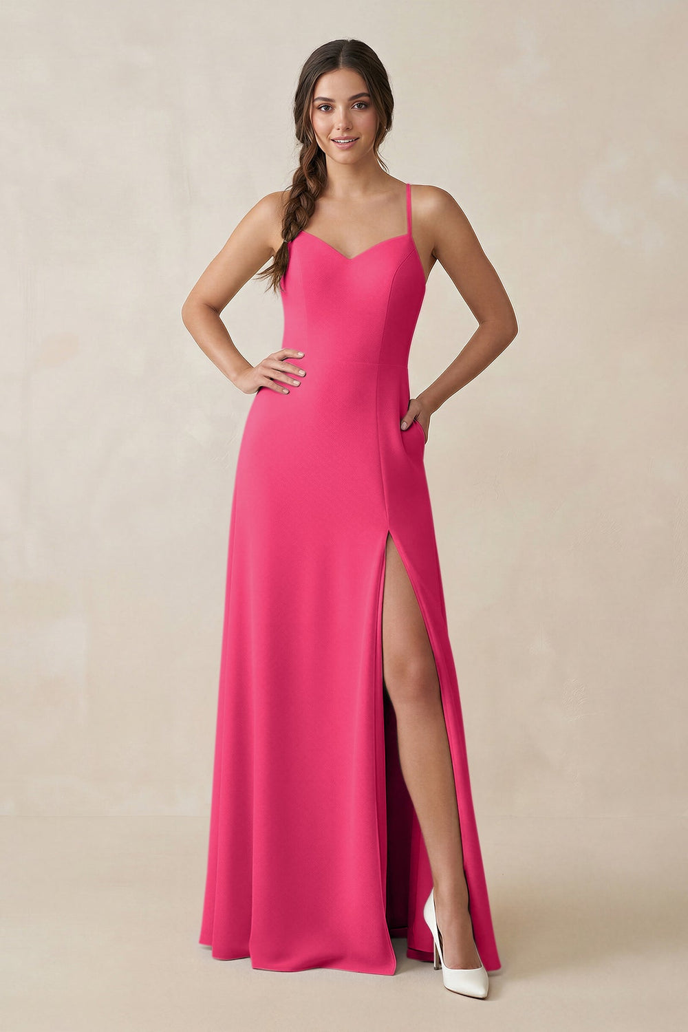 Ruched Sheath Chiffon Bridesmaid Dress in Fuchsia