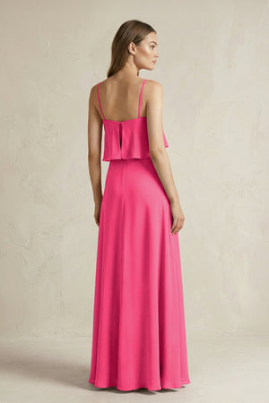 Fuchsia Ruffled Spaghetti Strap A-Line Chiffon Bridesmaid Dress in Fuchsia (2) | KISSBRIDAL
