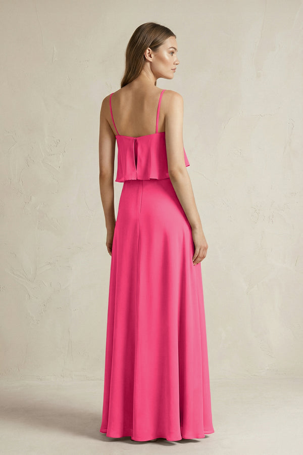 Fuchsia Ruffled Spaghetti Strap A-Line Chiffon Bridesmaid Dress in Fuchsia (2) | KISSBRIDAL