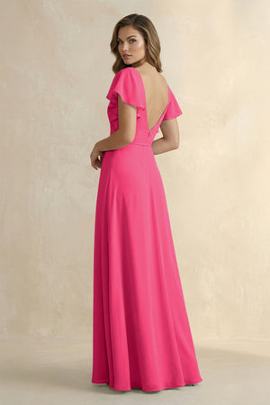 Fuchsia Ruffled V-Neck Chiffon A-Line Bridesmaid Dress (2) | KISSBRIDAL