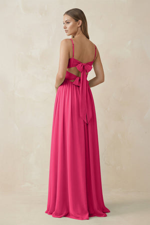 Fuchsia Spaghetti Strap Pleated A-Line Chiffon Bridesmaid Dress (2) | KISSBRIDAL