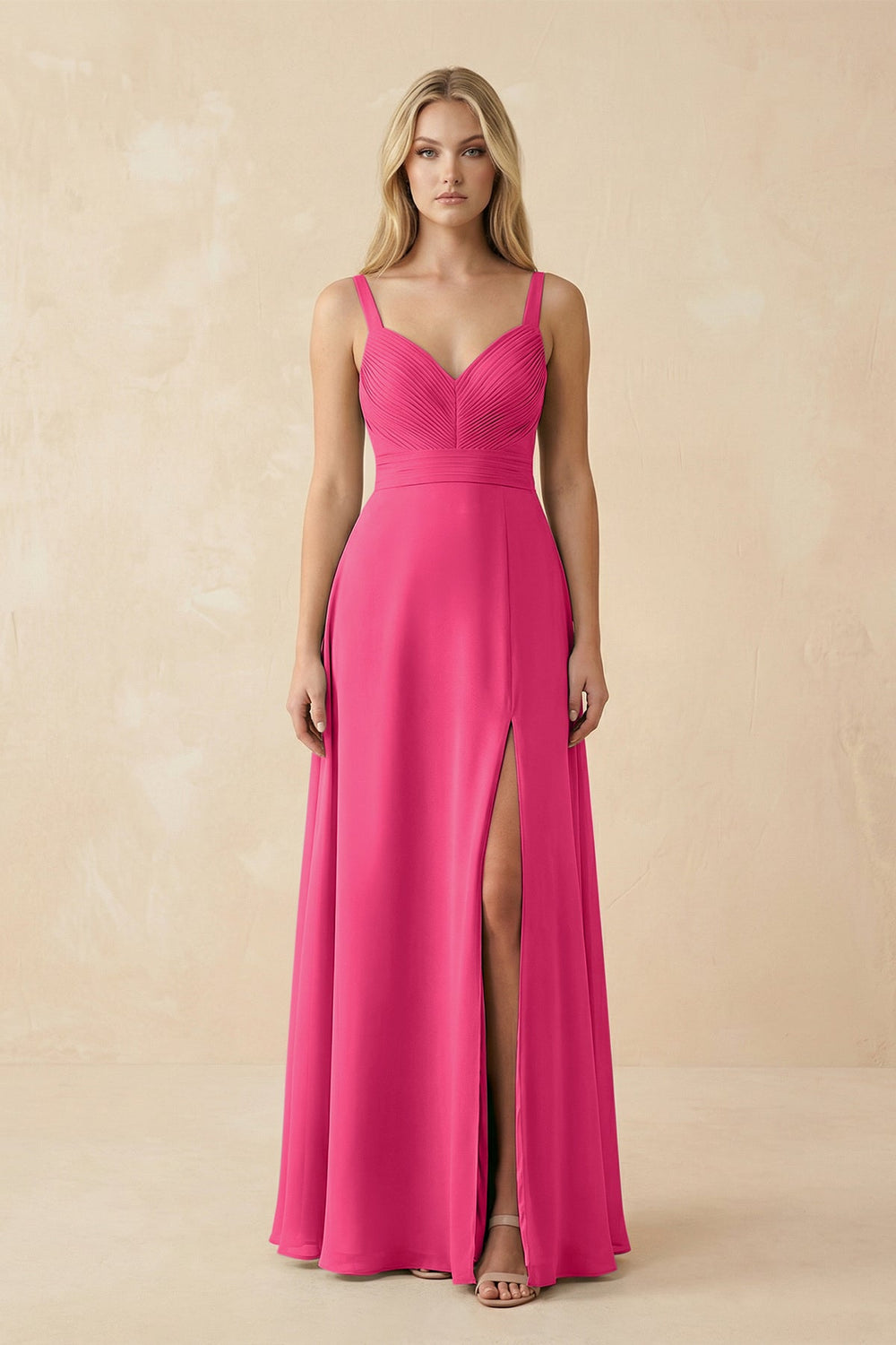 Sweetheart A-Line Pleated Chiffon Bridesmaid Dress in Fuchsia
