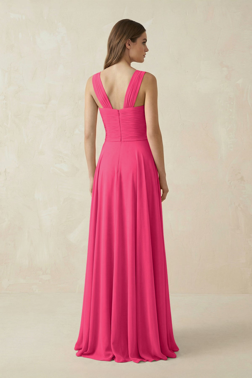 Sweetheart Pleated A-Line Chiffon Bridesmaid Dress in Fuchsia