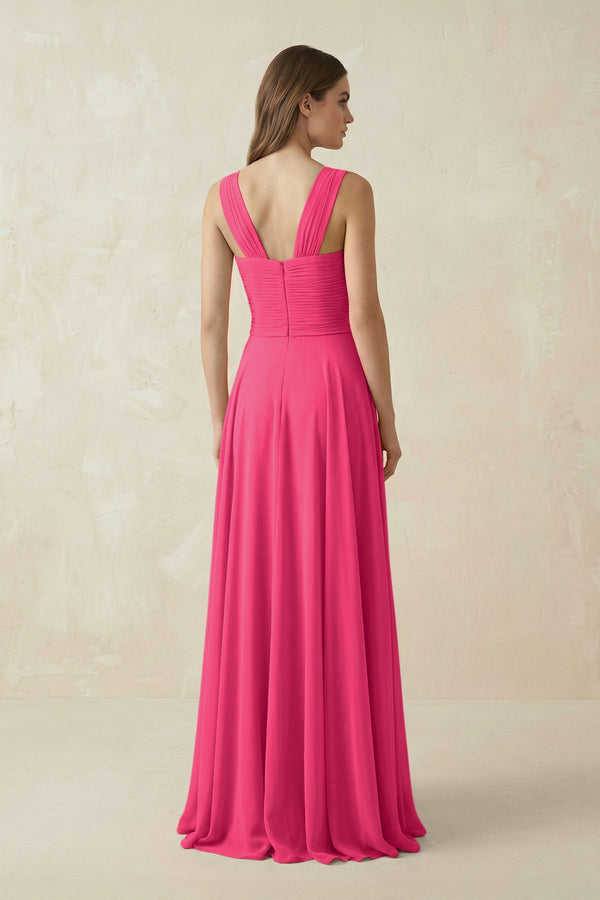 Fuchsia Sweetheart Pleated A-Line Chiffon Bridesmaid Dress (2) | KISSBRIDAL