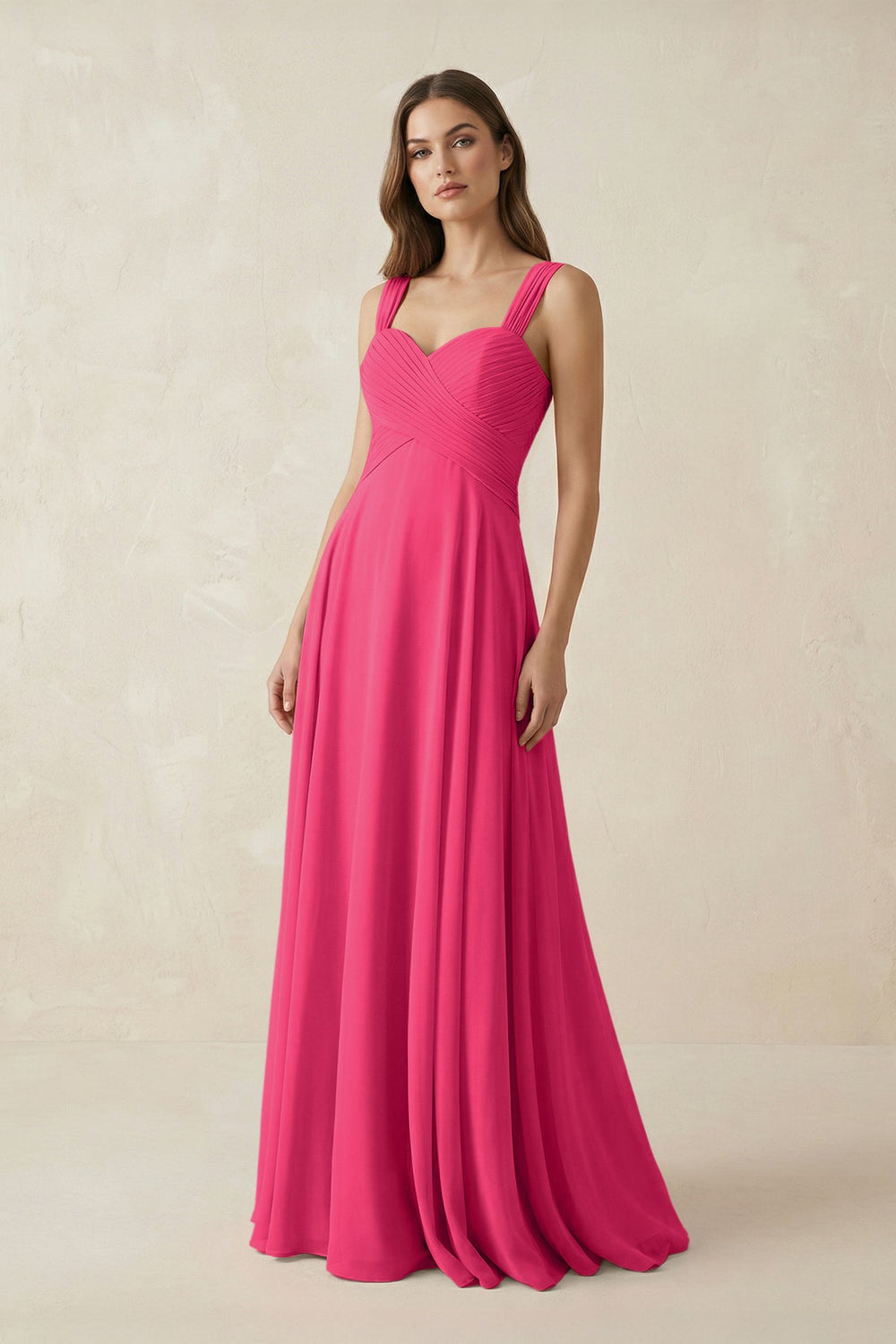 Sweetheart Pleated A-Line Chiffon Bridesmaid Dress in Fuchsia