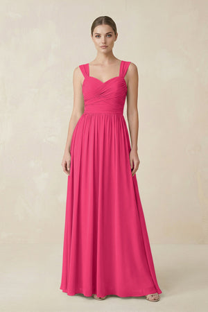 Fuchsia Sweetheart Pleated Chiffon A-Line Bridesmaid Dress | KISSBRIDAL