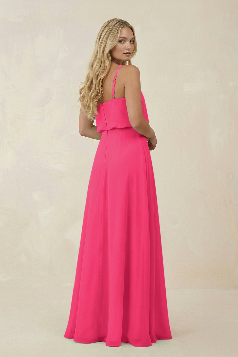 V-Neck Blouson A-Line Chiffon Bridesmaid Dress in Fuchsia