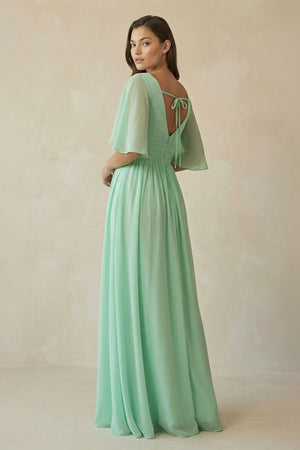 Half Sleeve V - Neck A - Line Chiffon Bridesmaid Gown - KISS BRIDAL Bridesmaid Dresses