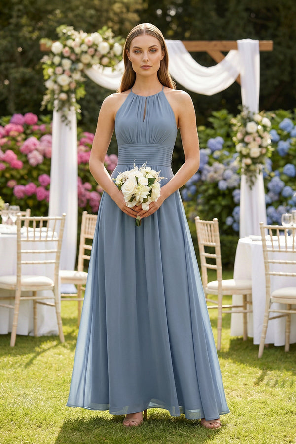 Halter A - Line Chiffon Ankle - Length Bridesmaid Dress - KISS BRIDAL Bridesmaid Dresses