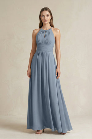 Halter A - Line Chiffon Ankle - Length Bridesmaid Dress - KISS BRIDAL Bridesmaid Dresses