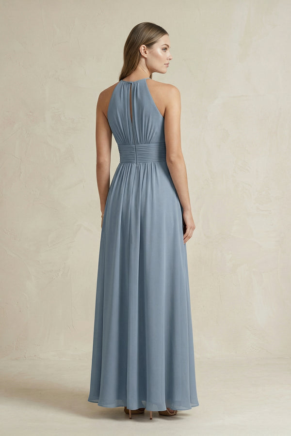 Halter A - Line Chiffon Ankle - Length Bridesmaid Dress - KISS BRIDAL Bridesmaid Dresses