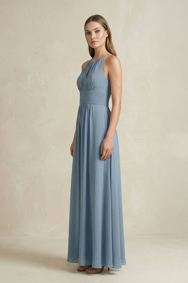 Halter A - Line Chiffon Ankle - Length Bridesmaid Dress - KISS BRIDAL Bridesmaid Dresses
