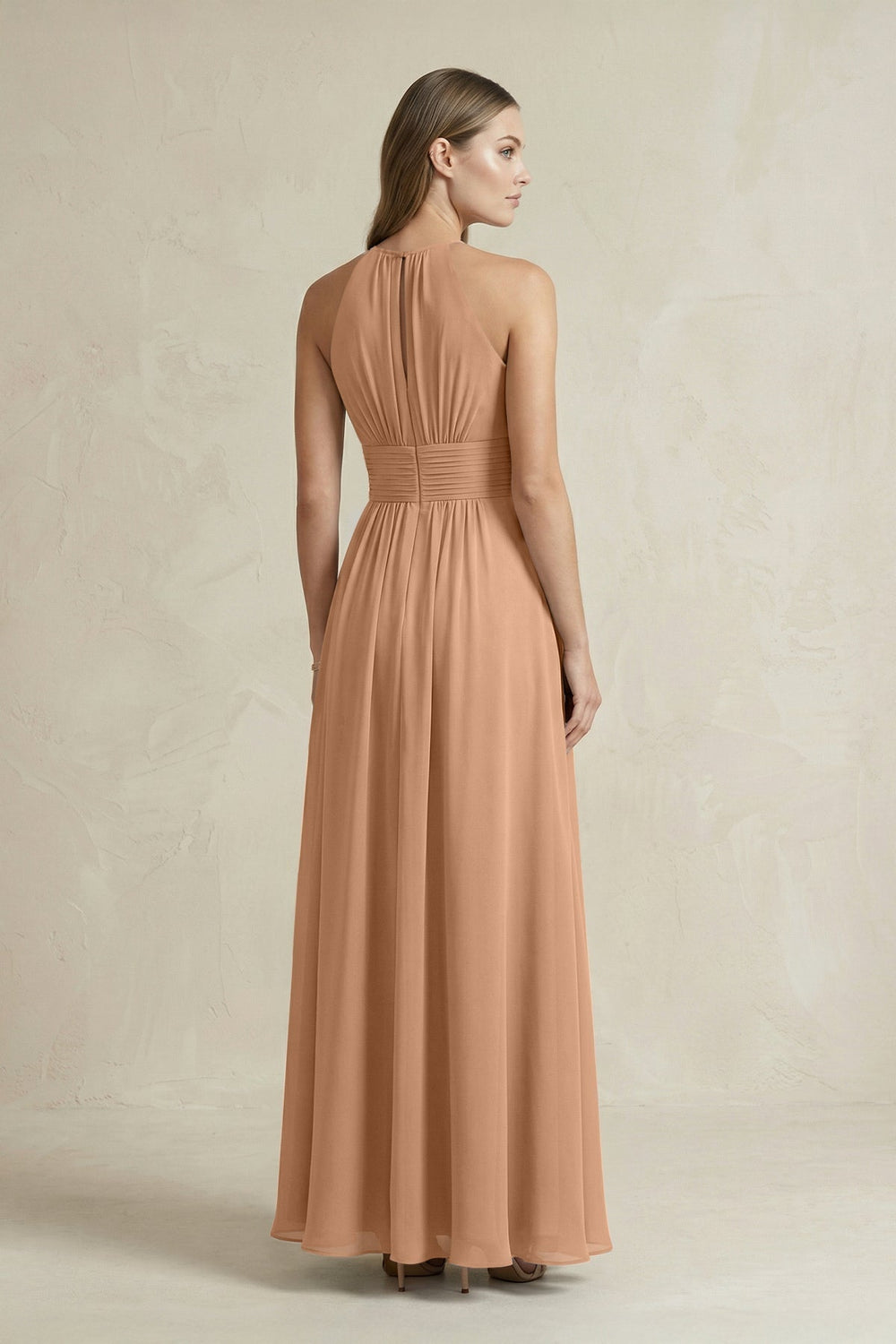 Halter A-Line Chiffon Ankle-Length Bridesmaid Dress in Bronzer
