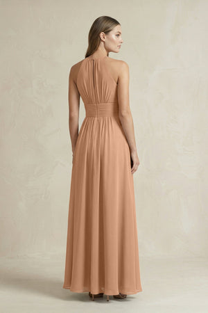 Halter A - Line Chiffon Ankle - Length Bridesmaid Dress in Bronzer - KISS BRIDAL Bridesmaid Dresses