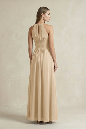 Halter A-Line Chiffon Ankle-Length Bridesmaid Dress in Champagne (2) | KISSBRIDAL