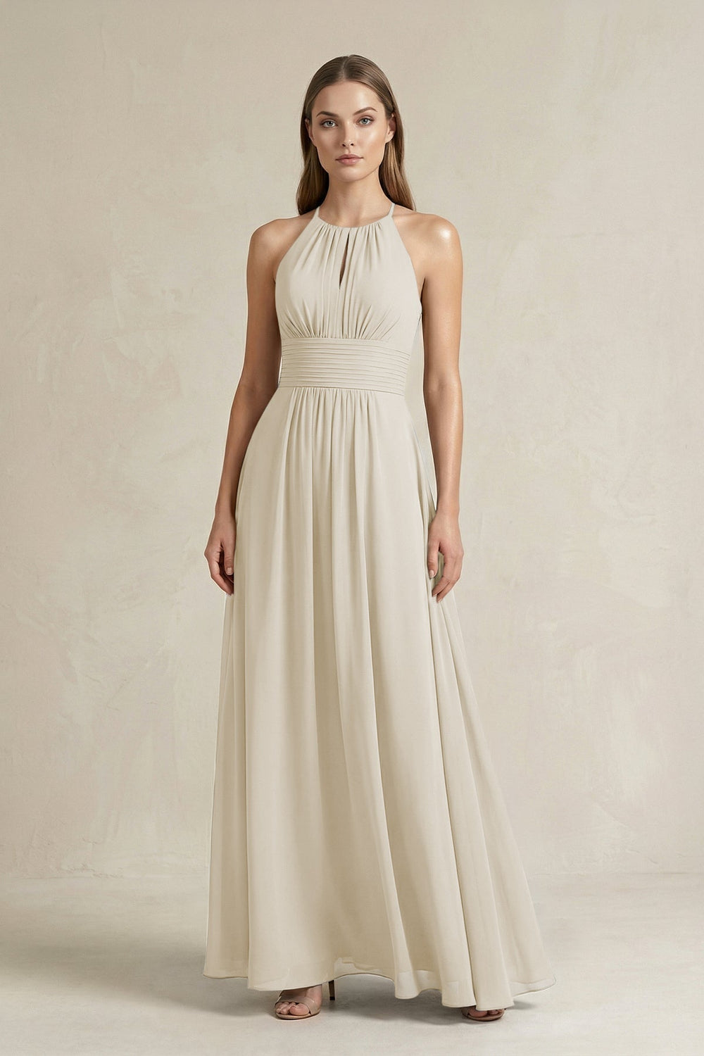 Halter A-Line Chiffon Ankle-Length Bridesmaid Dress in Dove Gray