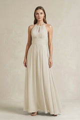 Halter A - Line Chiffon Ankle - Length Bridesmaid Dress in Dove Gray - KISS BRIDAL Bridesmaid Dresses