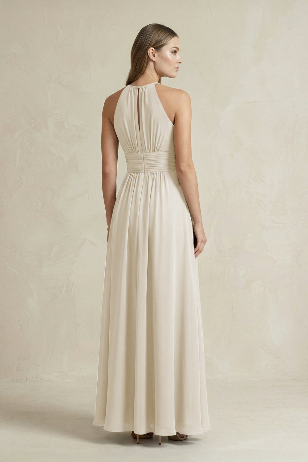 Halter A-Line Chiffon Ankle-Length Bridesmaid Dress in Dove Gray