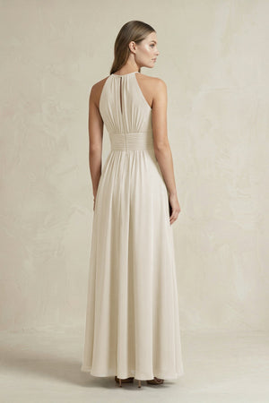 Halter A - Line Chiffon Ankle - Length Bridesmaid Dress in Dove Gray - KISS BRIDAL Bridesmaid Dresses