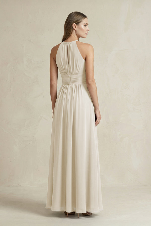 Halter A - Line Chiffon Ankle - Length Bridesmaid Dress in Dove Gray - KISS BRIDAL Bridesmaid Dresses