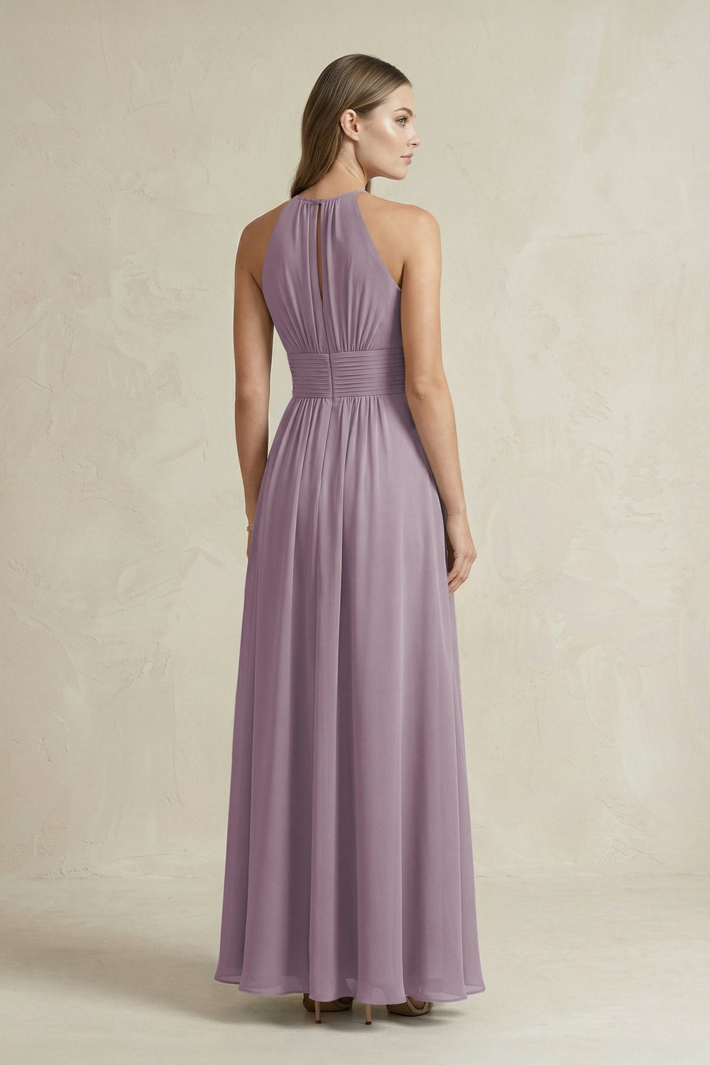Halter A-Line Chiffon Ankle-Length Bridesmaid Dress in Dusk