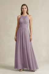 Halter A-Line Chiffon Ankle-Length Bridesmaid Dress in Dusk | KISSBRIDAL