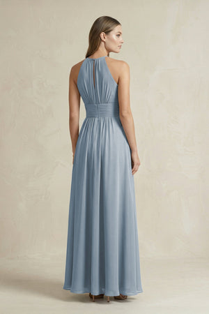 Halter A-Line Chiffon Ankle-Length Bridesmaid Dress in Dusty Blue (2) | KISSBRIDAL