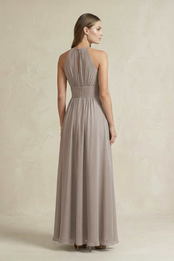 Halter A-Line Chiffon Ankle-Length Bridesmaid Dress in Frost (2) | KISSBRIDAL