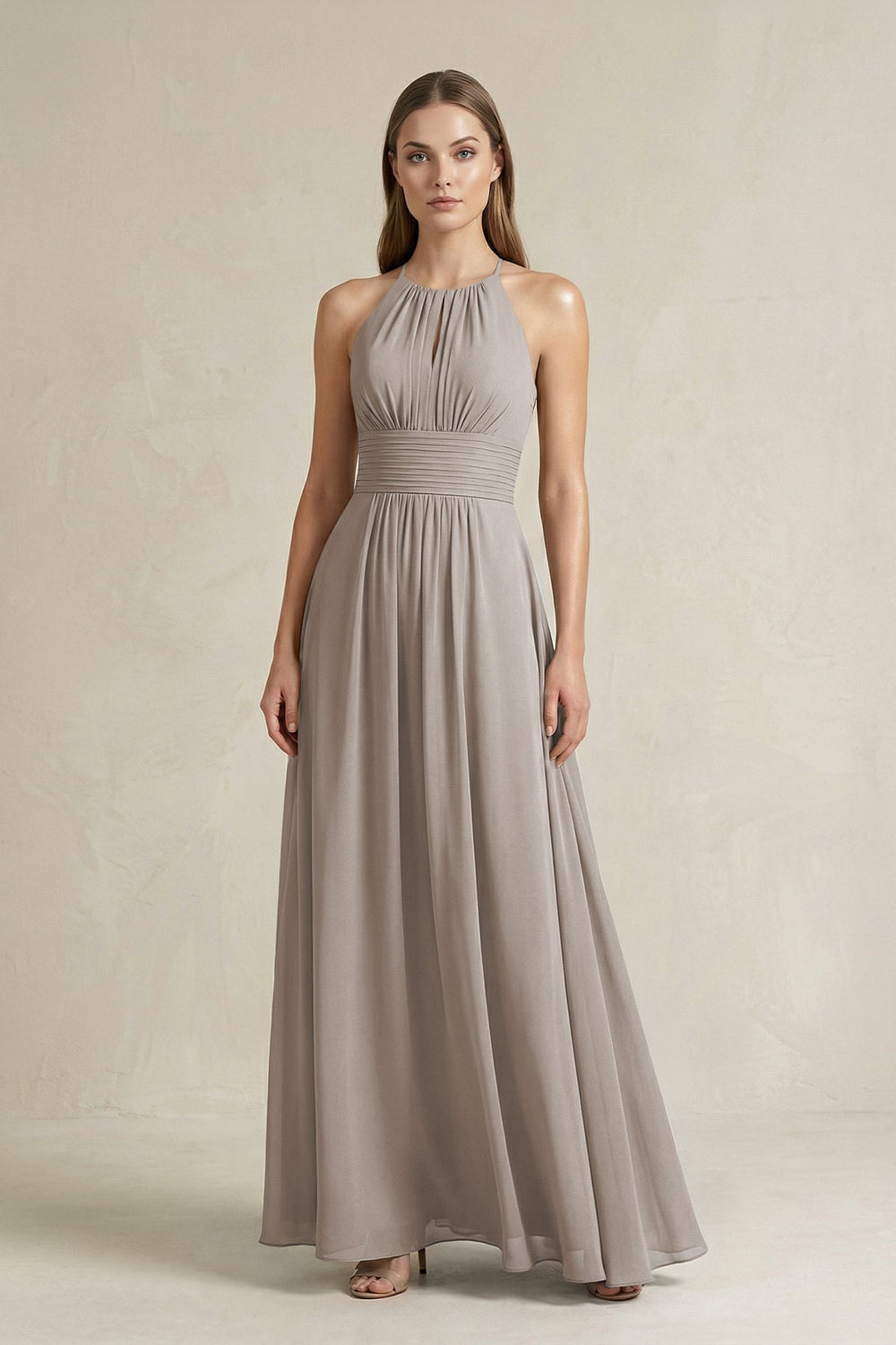 Halter A-Line Chiffon Ankle-Length Bridesmaid Dress in Frost