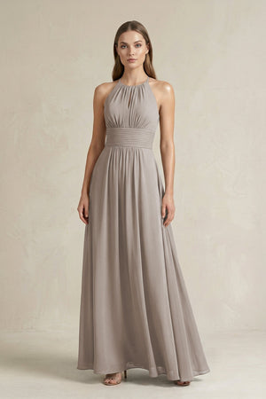 Halter A-Line Chiffon Ankle-Length Bridesmaid Dress in Frost | KISSBRIDAL