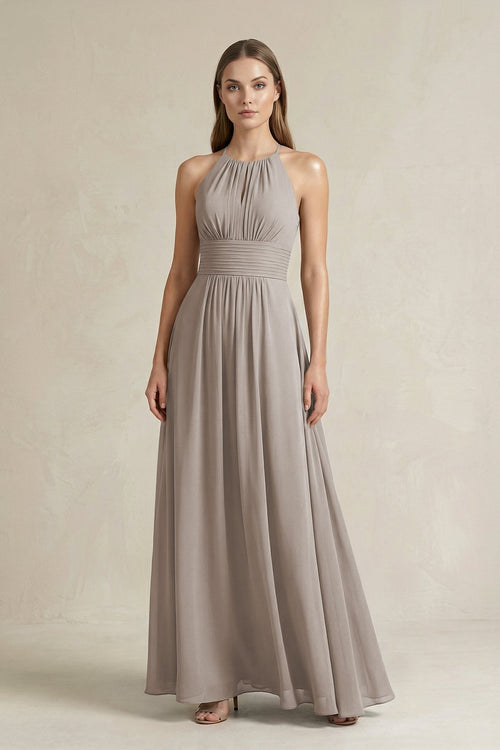 Halter A-Line Chiffon Ankle-Length Bridesmaid Dress in Frost | KISSBRIDAL