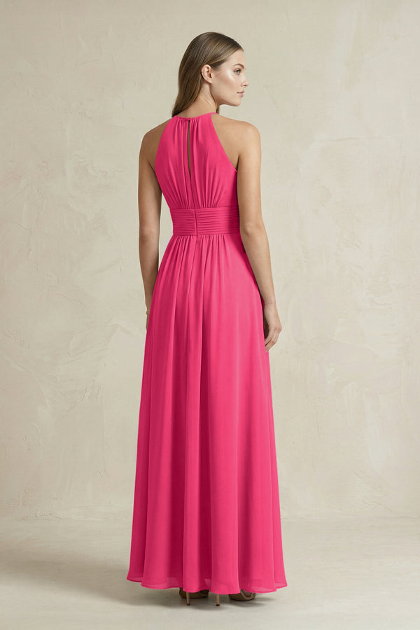 Halter A-Line Chiffon Ankle-Length Bridesmaid Dress in Fuchsia (2) | KISSBRIDAL