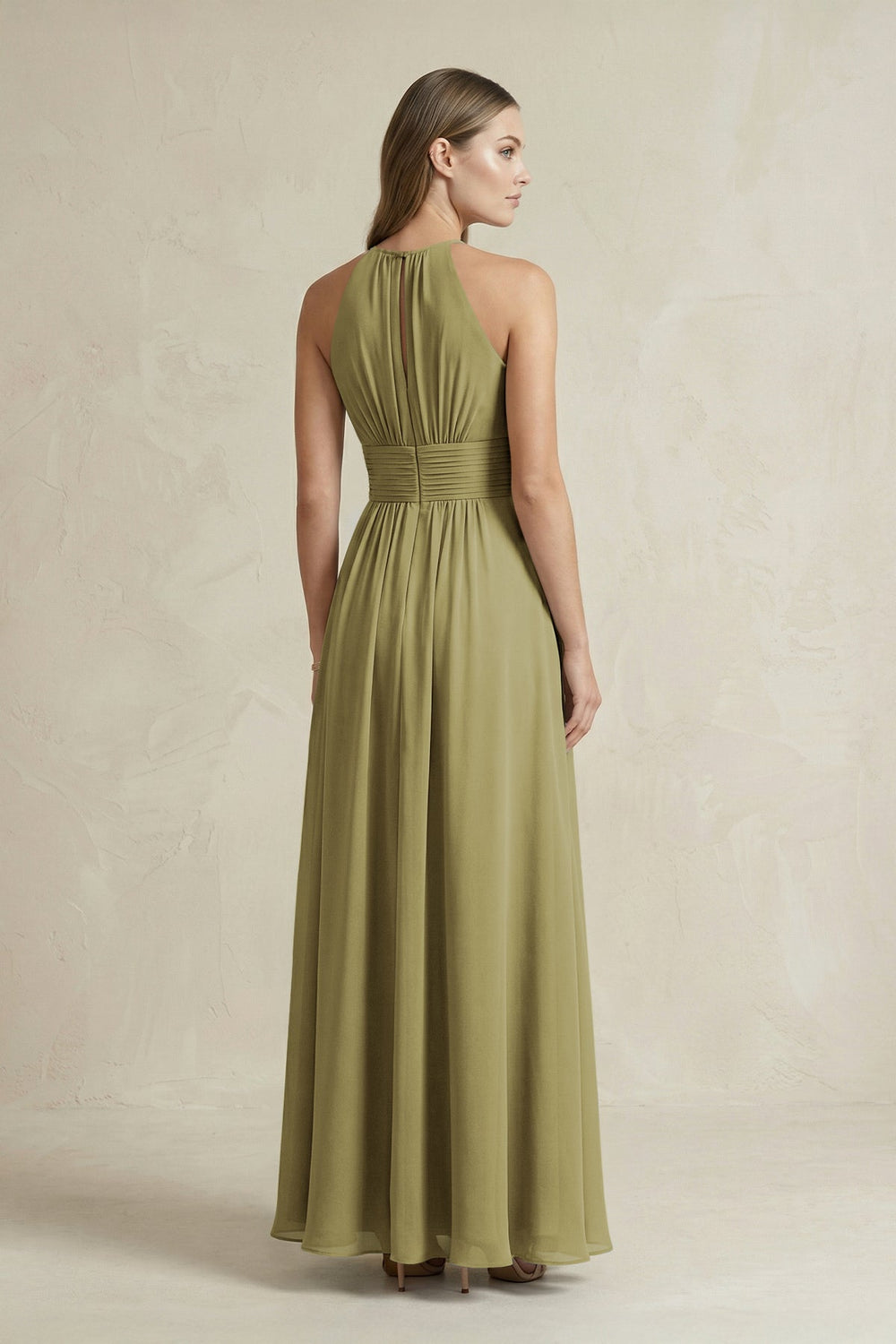 Halter A-Line Chiffon Ankle-Length Bridesmaid Dress in Moss Green