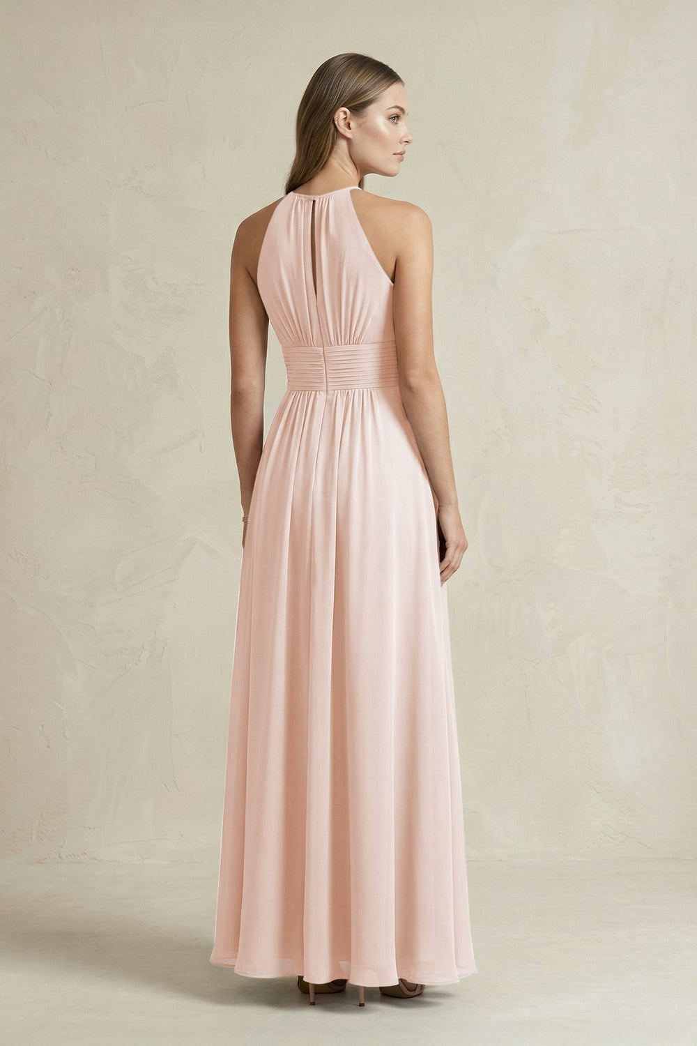 Halter A-Line Chiffon Ankle-Length Bridesmaid Dress in Pale Blush