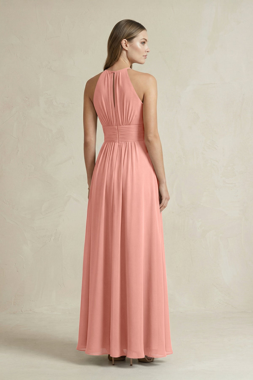 Halter A-Line Chiffon Ankle-Length Bridesmaid Dress in Rosette