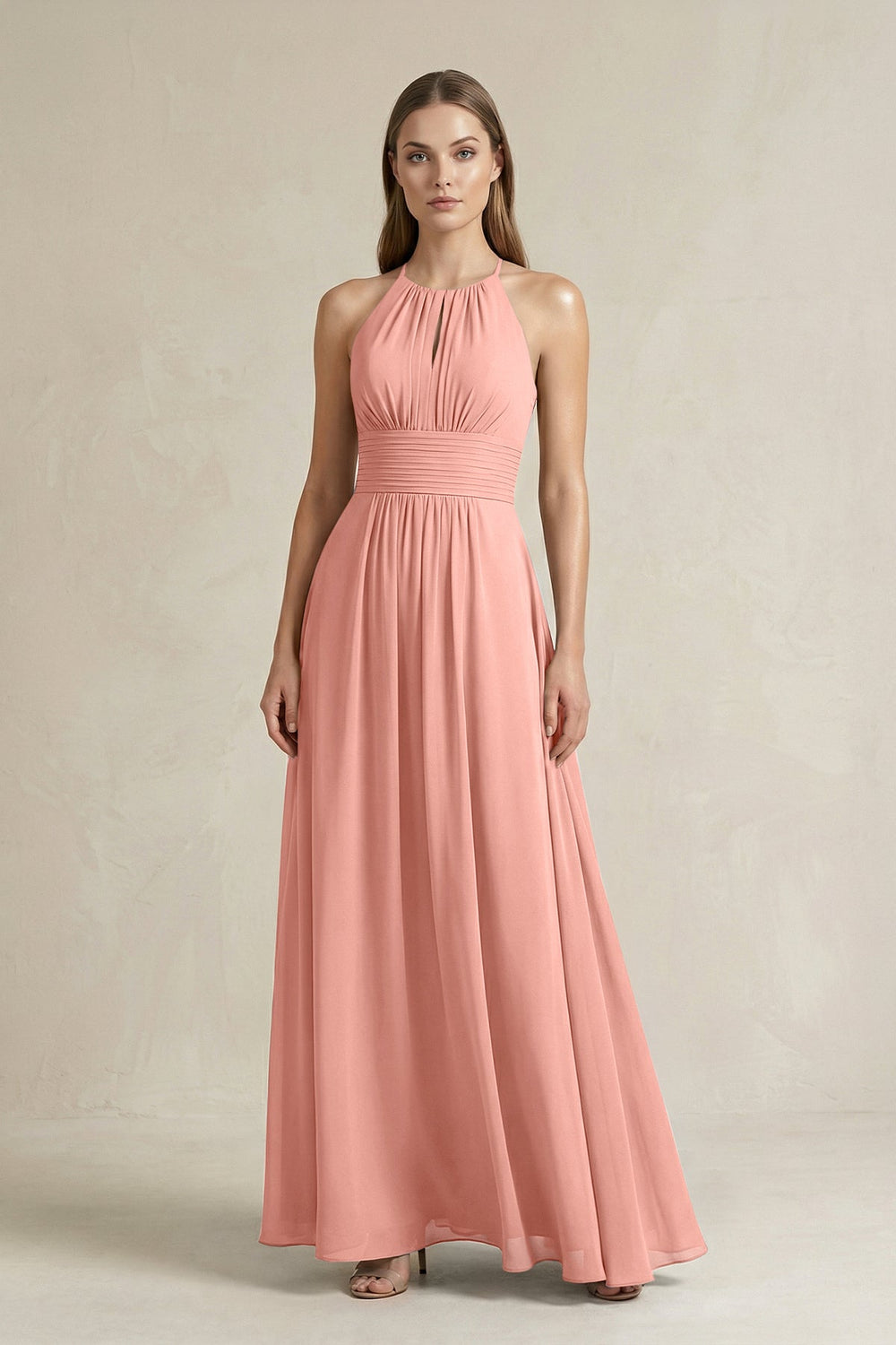 Halter A-Line Chiffon Ankle-Length Bridesmaid Dress in Rosette