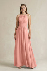 Halter A-Line Chiffon Ankle-Length Bridesmaid Dress in Rosette | KISSBRIDAL